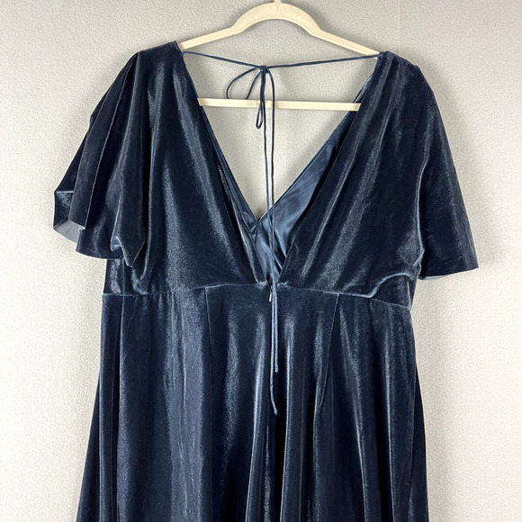 Jenny Yoo Ellis Velvet Maxi Dress Women 20 Blue Flutter Sleeve Bridesmaid Formal - Picture 11 of 16